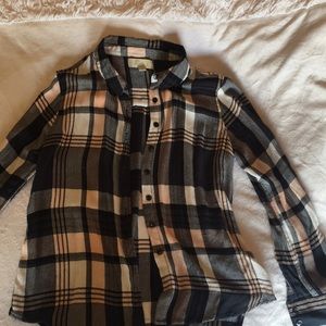 Navy & Blush Plaid Button Up Blouse